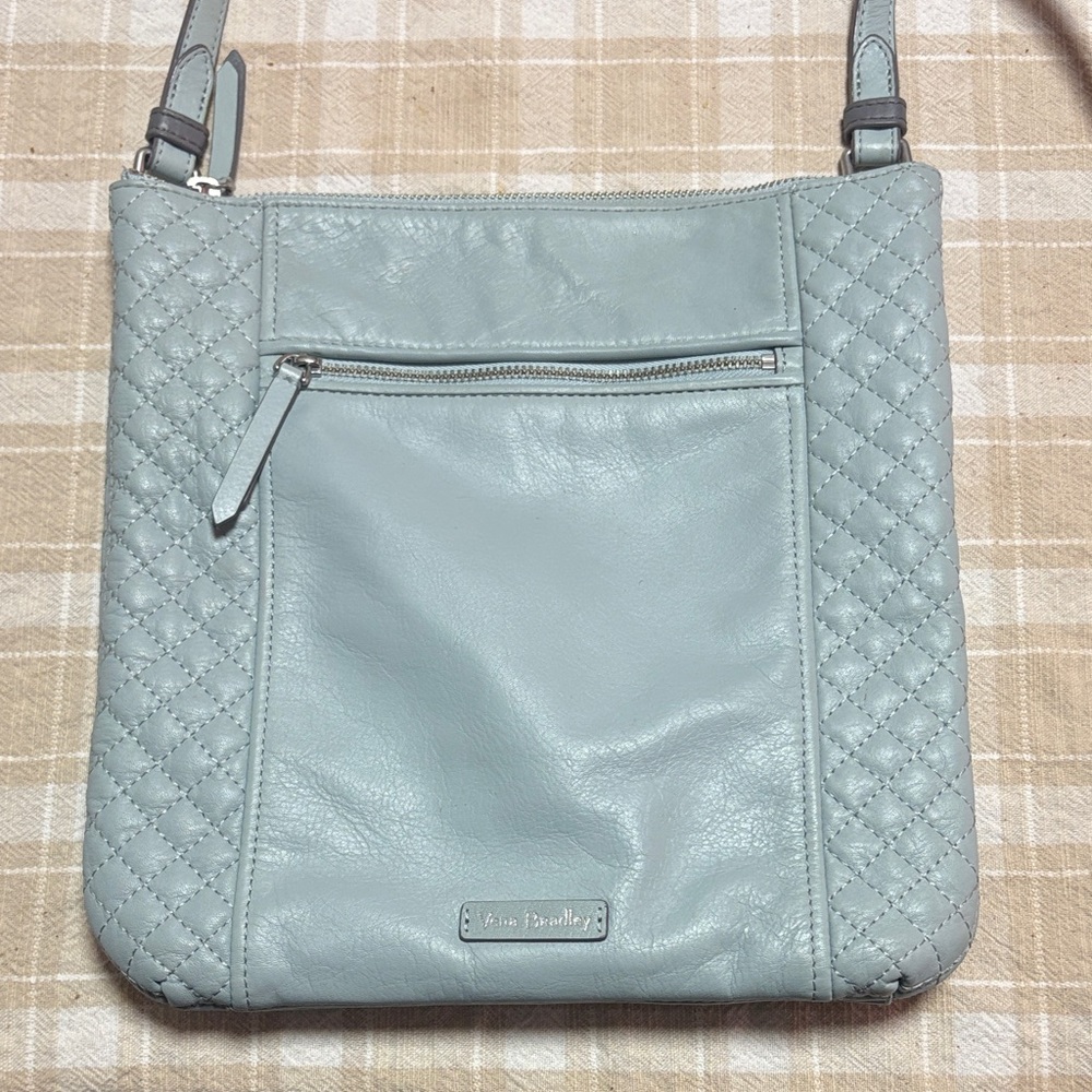 Vintage Vera Bradley Light Blue Quilted leather Crossbody Bag